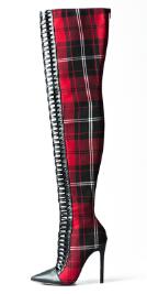 Cross Tied International Women Pink Palms Winter Shiny Sequined Cloth Over-the-Knee Thigh High Show Boots
