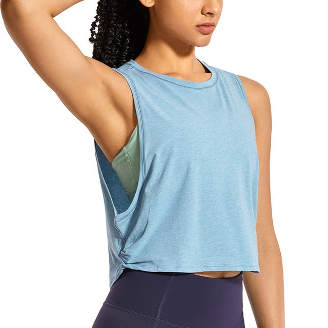 Women's YOGA Pima Cotton Workout Tank Crop Sports Shirt Sleeveless Yoga Running Tops