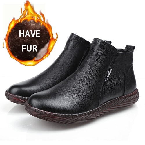 AARDIMI Women's Winter Boots Female Plus Velvet Genuine Leather Shoes Handmade Zip Women Warm Ankle Boots Ladies Retro Footwear