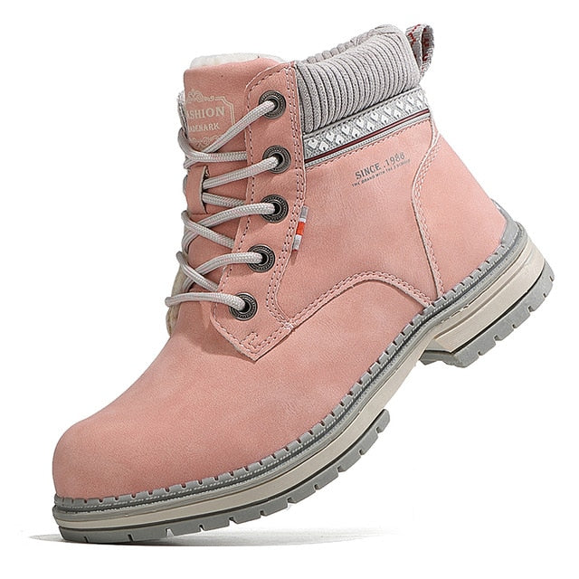 JOKIHA Ankle Boots Women Winter PU Leather Plush Warm Waterproof Short Motorcycle Boots Women's Shoes Booties