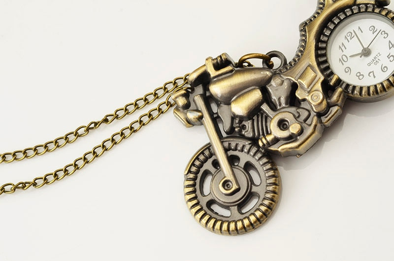 New Bronze Vintage Retro Motorcycle Motorbike Pocket Watch Necklace Pendant Women Quartz Watches relogio