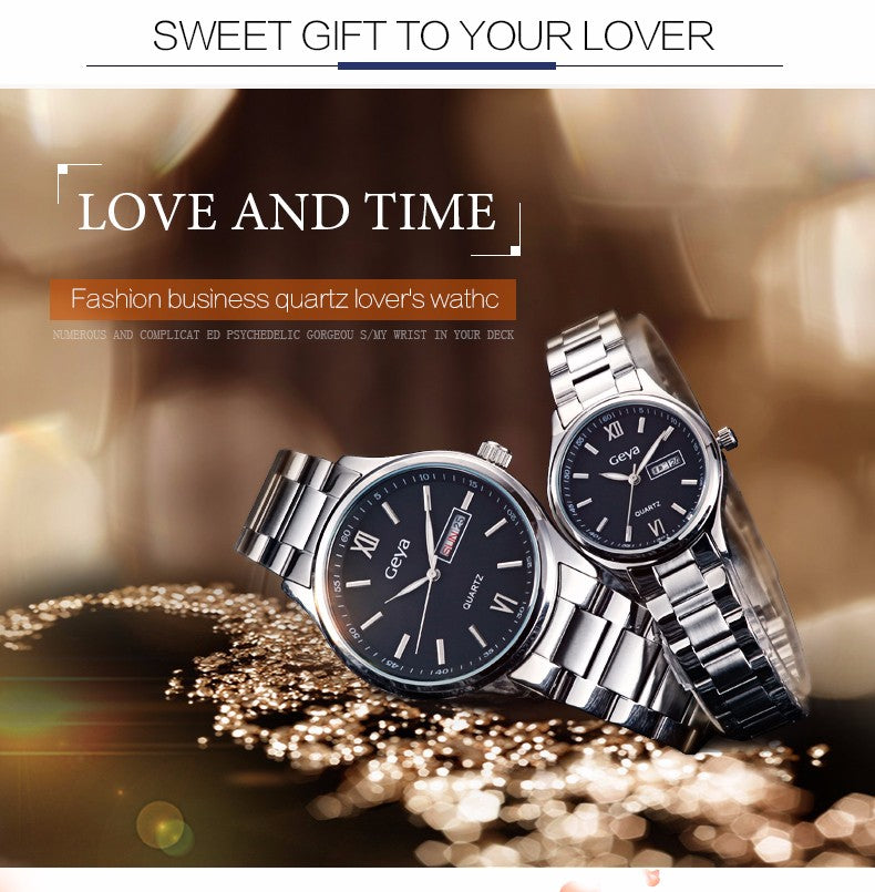 Geya Luxury Top Brand Women Quartz Watches Calendar Stainless Steel  Luminous Lovers Waterproof Wristwatch Geya Men Watch