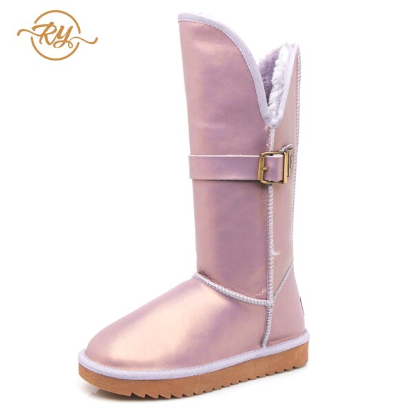 RY-RELAA Winter Women Genuine Leather Fashion Platform Boots Cowhide Fox Hair Knee High Boots