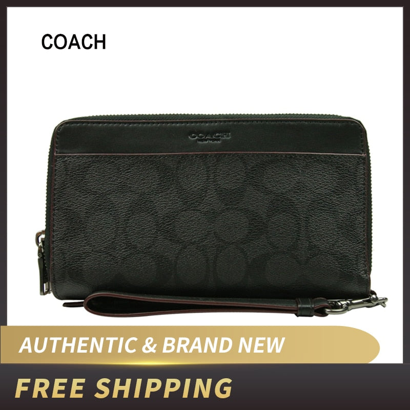 Coach  Wallet Signature Black Double Zip Travel Organizer with Wrist Strap F67626