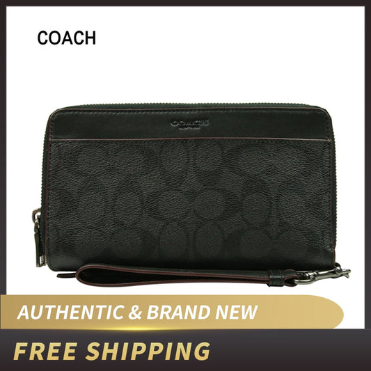 Coach  Wallet Signature Black Double Zip Travel Organizer with Wrist Strap F67626