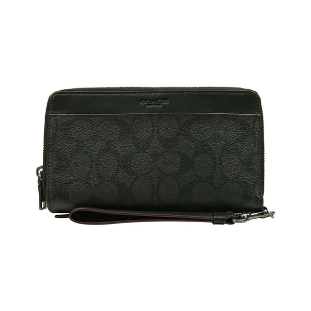 Coach  Wallet Signature Black Double Zip Travel Organizer with Wrist Strap F67626