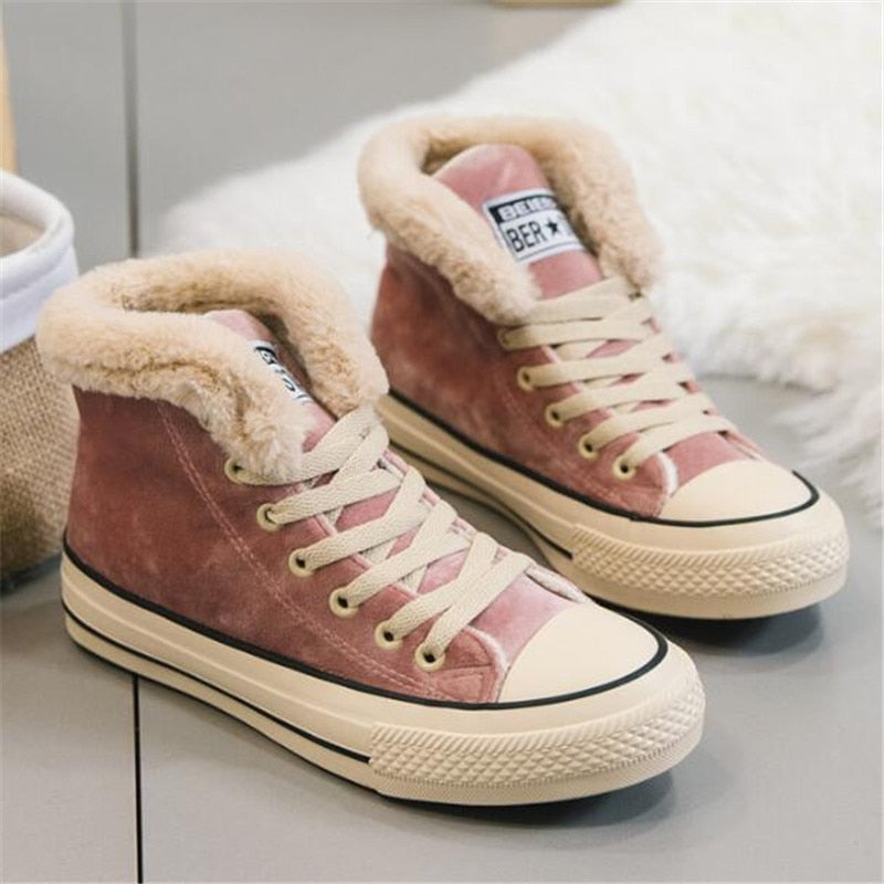 Women Winter Fur Ankle Snow Boots Comfortable Thick Plush Keep Warm Sneaker Flock Platform Cotton Shoes Botas Mujer