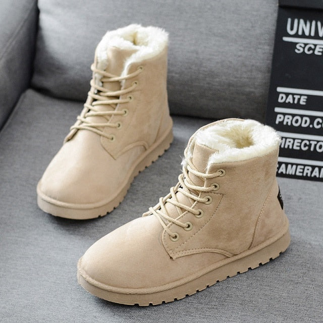 Solid Winter Women Faux Suede Ankle Warm Fur Booties Leather Shoe Boots