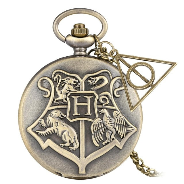 Retro Bronze Hogwarts School H Quartz Pocket Watch Analog Necklace Pendant Chain Women Mens relogio Montres with Gifts Accessory