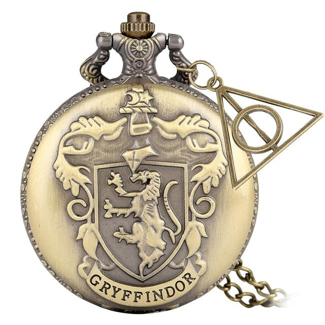 Retro Bronze Hogwarts School H Quartz Pocket Watch Analog Necklace Pendant Chain Women Mens relogio Montres with Gifts Accessory