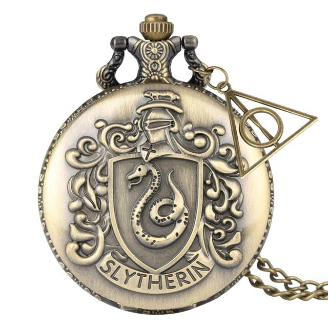 Retro Bronze Hogwarts School H Quartz Pocket Watch Analog Necklace Pendant Chain Women Mens relogio Montres with Gifts Accessory