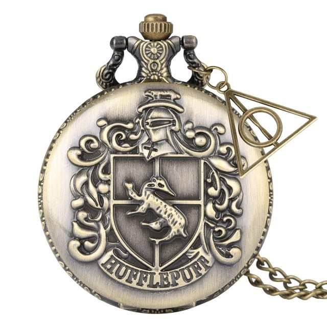 Retro Bronze Hogwarts School H Quartz Pocket Watch Analog Necklace Pendant Chain Women Mens relogio Montres with Gifts Accessory