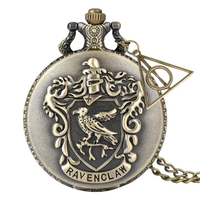 Retro Bronze Hogwarts School H Quartz Pocket Watch Analog Necklace Pendant Chain Women Mens relogio Montres with Gifts Accessory