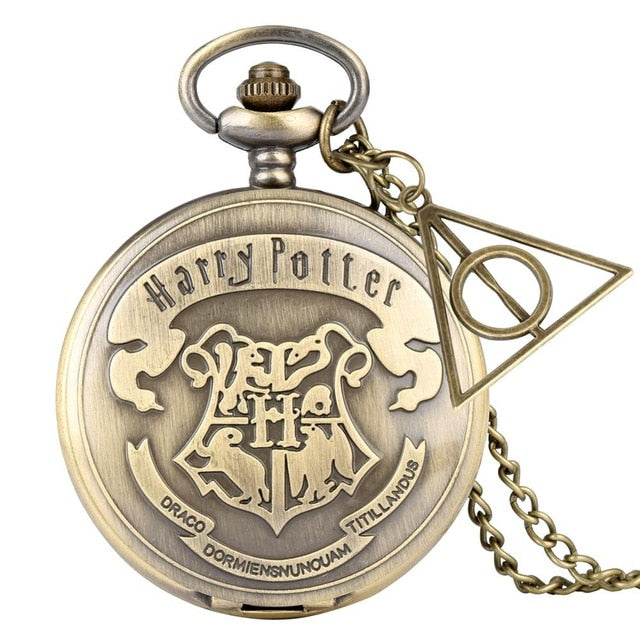 Retro Bronze Hogwarts School H Quartz Pocket Watch Analog Necklace Pendant Chain Women Mens relogio Montres with Gifts Accessory