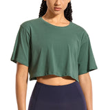 Women's Pima Cotton YOGA Crop Tops Short Sleeve Running T-Shirts Casual Athletic Tees