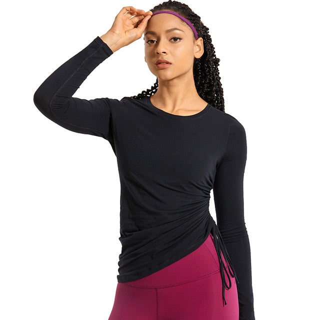 Women's YOGA Pima Cotton Shirts Long-Sleeve T-Shirt Crewneck Athletic Top Gym