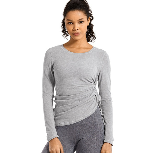 Women's YOGA Pima Cotton Shirts Long-Sleeve T-Shirt Crewneck Athletic Top Gym