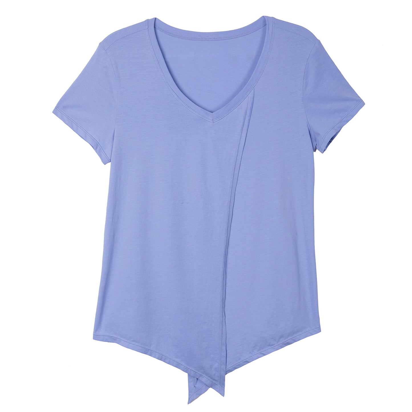 Women's YOGA Pima Cotton Workout Short Sleeve V-Neck Tie T Shirt Tops