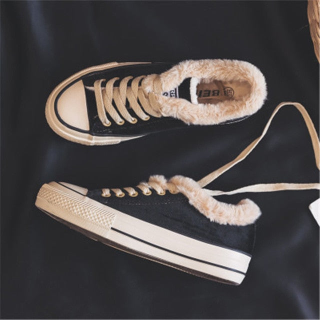 Women Winter Fur Ankle Snow Boots Comfortable Thick Plush Keep Warm Sneaker Flock Platform Cotton Shoes Botas Mujer
