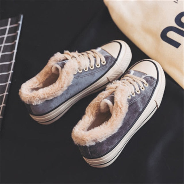 Women Winter Fur Ankle Snow Boots Comfortable Thick Plush Keep Warm Sneaker Flock Platform Cotton Shoes Botas Mujer