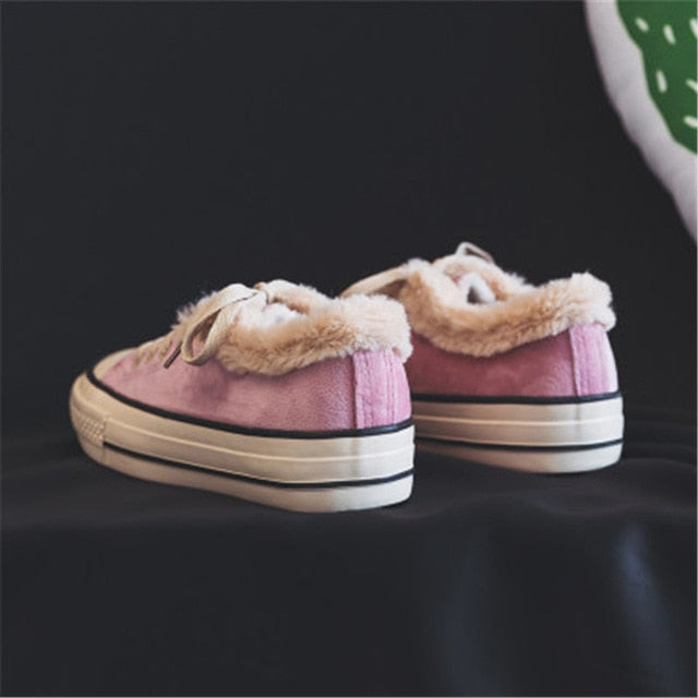 Women Winter Fur Ankle Snow Boots Comfortable Thick Plush Keep Warm Sneaker Flock Platform Cotton Shoes Botas Mujer