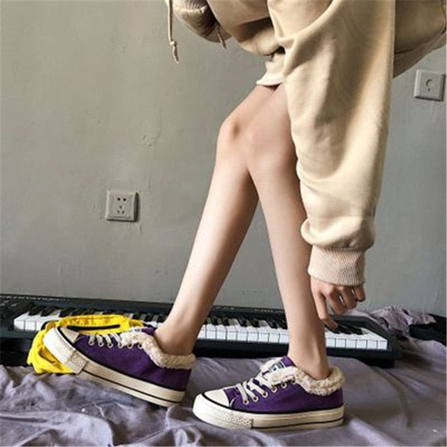 Women Winter Fur Ankle Snow Boots Comfortable Thick Plush Keep Warm Sneaker Flock Platform Cotton Shoes Botas Mujer
