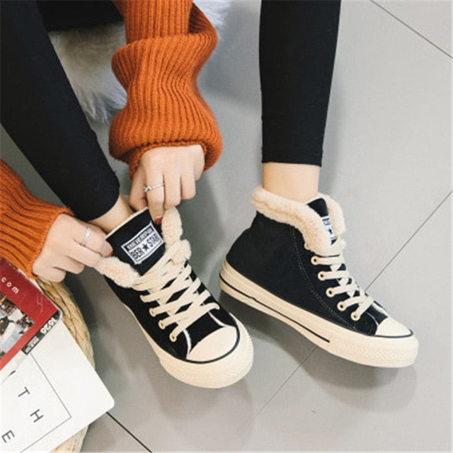 Women Winter Fur Ankle Snow Boots Comfortable Thick Plush Keep Warm Sneaker Flock Platform Cotton Shoes Botas Mujer