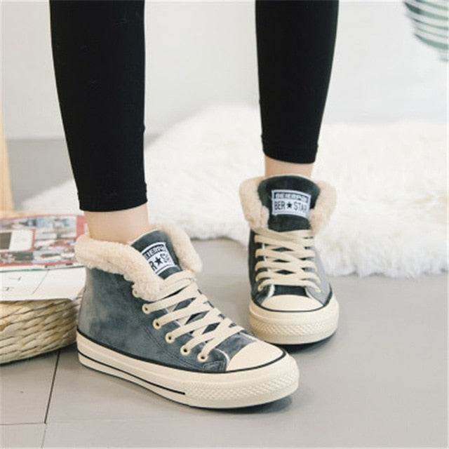 Women Winter Fur Ankle Snow Boots Comfortable Thick Plush Keep Warm Sneaker Flock Platform Cotton Shoes Botas Mujer
