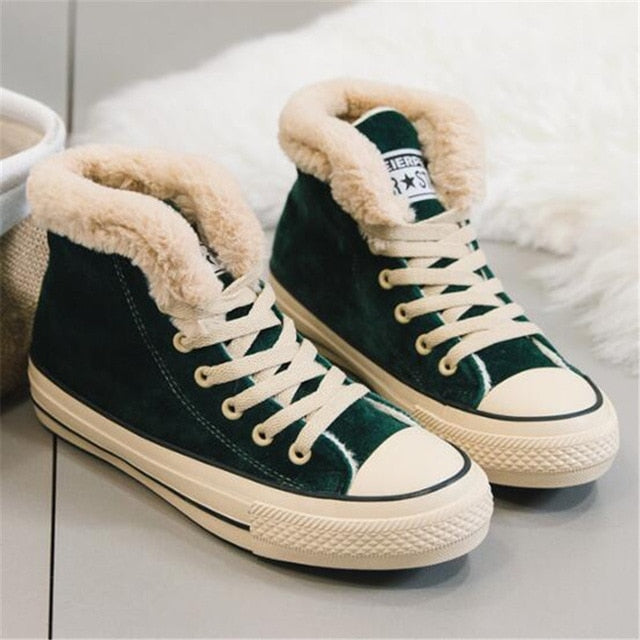 Women Winter Fur Ankle Snow Boots Comfortable Thick Plush Keep Warm Sneaker Flock Platform Cotton Shoes Botas Mujer