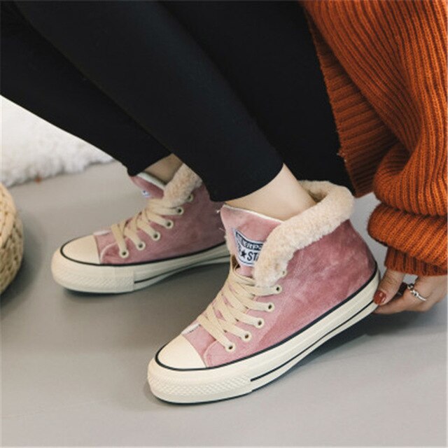 Women Winter Fur Ankle Snow Boots Comfortable Thick Plush Keep Warm Sneaker Flock Platform Cotton Shoes Botas Mujer