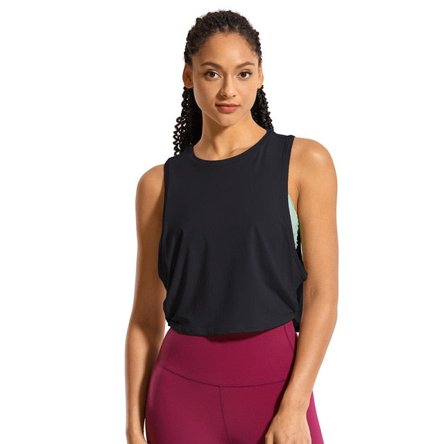 Women's Pima Cotton Workout Tank Crop Sports Shirt Sleeveless Yoga Running Tops