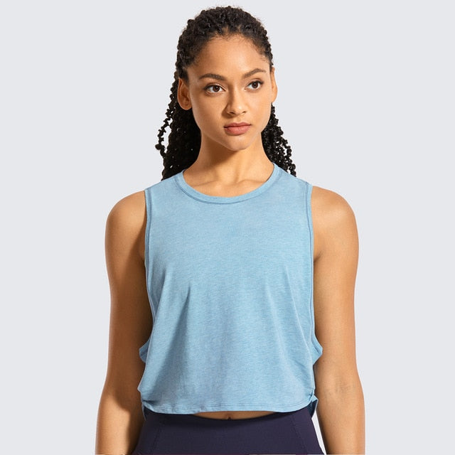 Women's Pima Cotton Workout Tank Crop Sports Shirt Sleeveless Yoga Running Tops