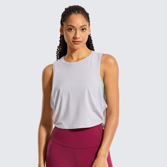 Women's Pima Cotton Workout Tank Crop Sports Shirt Sleeveless Yoga Running Tops