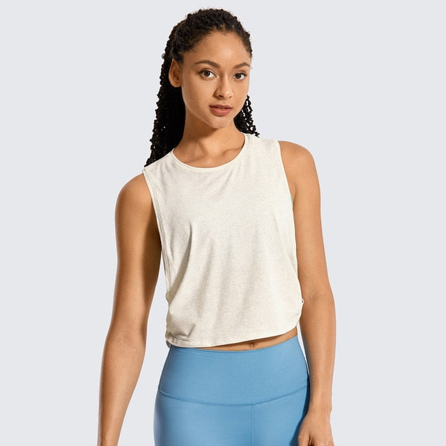 Women's Pima Cotton Workout Tank Crop Sports Shirt Sleeveless Yoga Running Tops