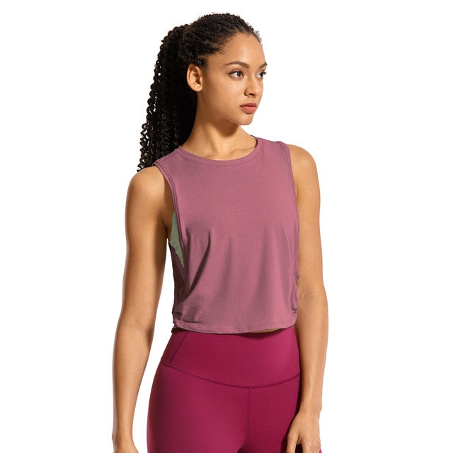 Women's Pima Cotton Workout Tank Crop Sports Shirt Sleeveless Yoga Running Tops