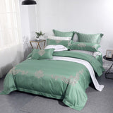 100% Natural Cotton Green 4 Piece Bedding Sets 650 Thread Count Euro Floral Embroidery Durable Duvet Cover Set Queen King Size