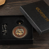 Solid Wood Mechanical Pocket Watch FOB Chain Locket Dial Hollow Steampunk Skeleton Men Women Mens Male Clock Watches Box Package