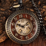 Solid Wood Mechanical Pocket Watch FOB Chain Locket Dial Hollow Steampunk Skeleton Men Women Mens Male Clock Watches Box Package