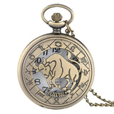 Vintage Zodiac Pattern Pocket Watch Modern Necklace Chain Copper Retro Style Twelve Constellation Men Women Clock Relogio Gift