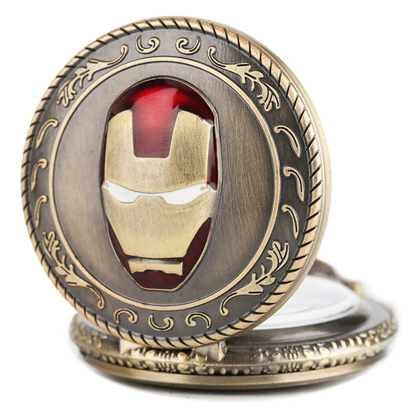 Half Hunter Men Iron-Man Theme Pocket Watch Quartz Fob Clock Vintage Pendant Children Birthday Gift reloj de bolsillo