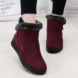 Casual Women Winter Solid Flat Plush Warm Snow Boots Zipper Platform Ankle