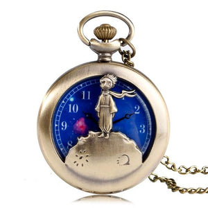 “Classic” The Little Prince Movie Planet Blue Bronze Vintage Quartz Pocket FOB Watch Popular Gifts for Boys Girls Kids