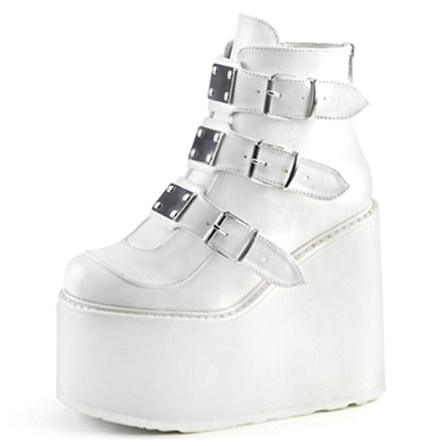 BONJOMARISA INS Hot Brand High Platform Ankle Boots Women Fashion PVC Strap Decorating High Wedges Shoes Woman