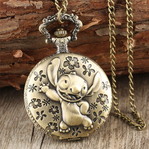 Bronze Pocket Watch for Children Pendant Necklace Chain Quartz Pocket Clock Gifts for Boys Girls
