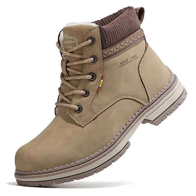 JOKIHA Ankle Boots Women Winter PU Leather Plush Warm Waterproof Short Motorcycle Boots Women's Shoes Booties