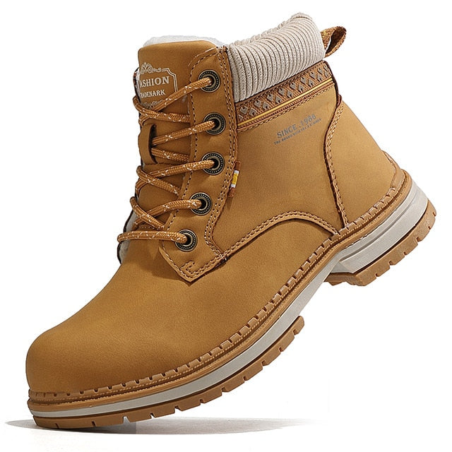 JOKIHA Ankle Boots Women Winter PU Leather Plush Warm Waterproof Short Motorcycle Boots Women's Shoes Booties