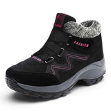 Winter Women's Snow Leather Warm Thick Plush Snow Boots Waterproof Wedge Suede Non-Slip Boots