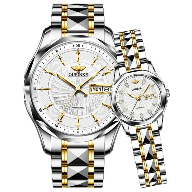 OUPINKE Top Luxury Brand Couple Automatic Mechanical Watch Waterproof Stainless Steel Watch Strap Women And Men Watch