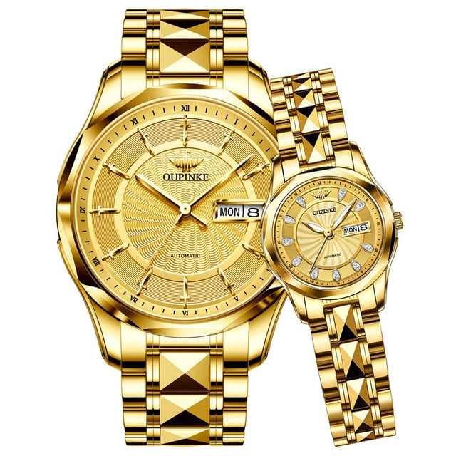 OUPINKE Top Luxury Brand Couple Automatic Mechanical Watch Waterproof Stainless Steel Watch Strap Women And Men Watch