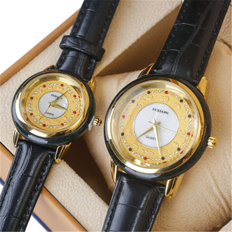 NATURAL HOTAN JADES STONE LEATHER MEN'S WATCH WATERPROOF QUARTZ FASHION JADE WOMEN WATCH COUPLE CLOCK SIMPLE BUSINESS WRISTWATCH